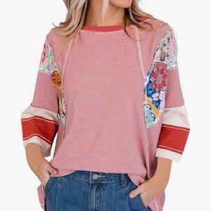 Women's Patchwork Red Top